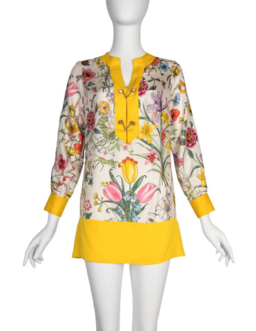 Gucci Vintage 1960s Iconic Flora Silk Tunic Mini Dress