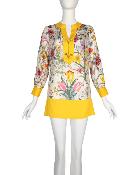 Gucci Vintage 1960s Iconic Flora Silk Tunic Mini Dress