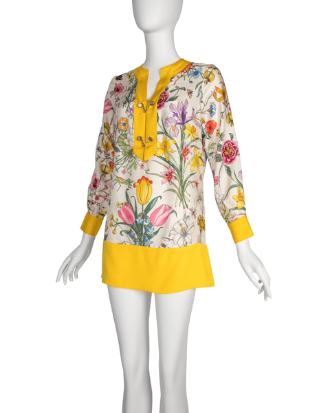 Gucci Vintage 1960s Iconic Flora Silk Tunic Mini Dress