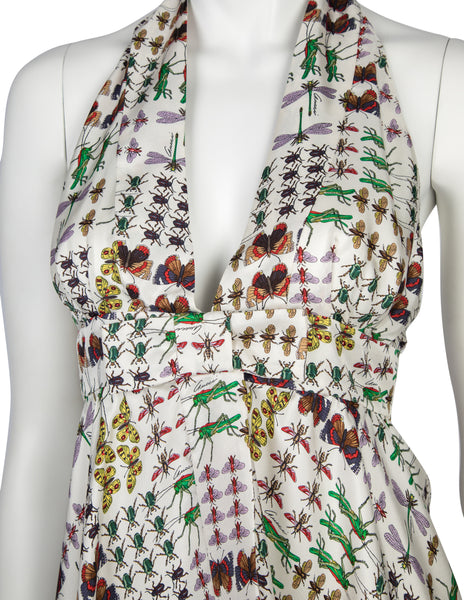Gucci Vintage 2006 Insect Print Silk Halter Top
