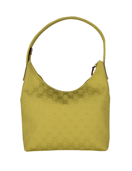 Gucci Vintage Rare Chartreuse Monogram Logo Canvas Shoulder Bag