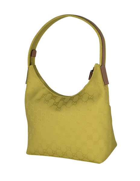 Gucci Vintage Rare Chartreuse Monogram Logo Canvas Shoulder Bag