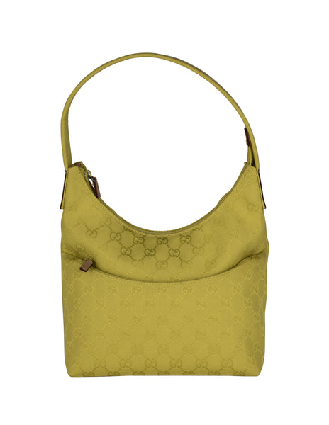 Gucci Vintage Rare Chartreuse Monogram Logo Canvas Shoulder Bag