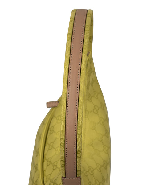 Gucci Vintage Rare Chartreuse Monogram Logo Canvas Shoulder Bag