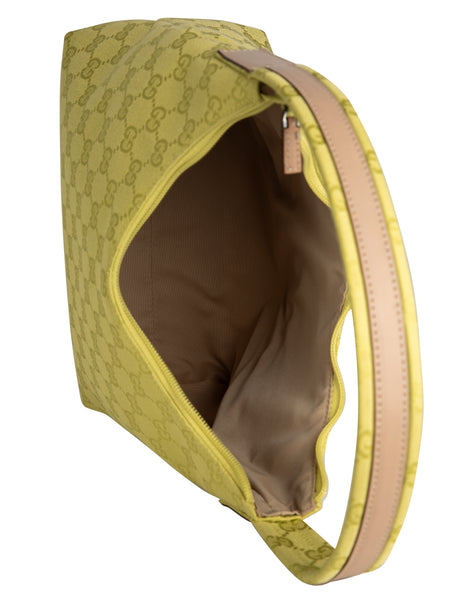 Gucci Vintage Rare Chartreuse Monogram Logo Canvas Shoulder Bag
