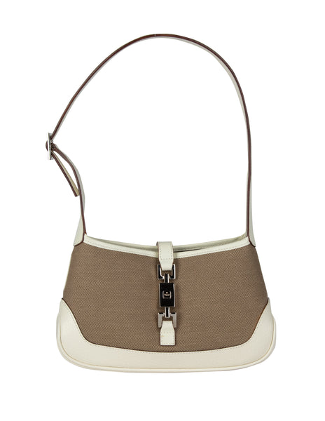 Gucci Vintage Tom Ford Era Taupe Canvas and White Leather Mini Jackie Bag