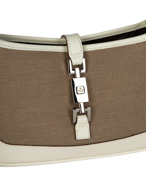 Gucci Vintage Tom Ford Era Taupe Canvas and White Leather Mini Jackie Bag