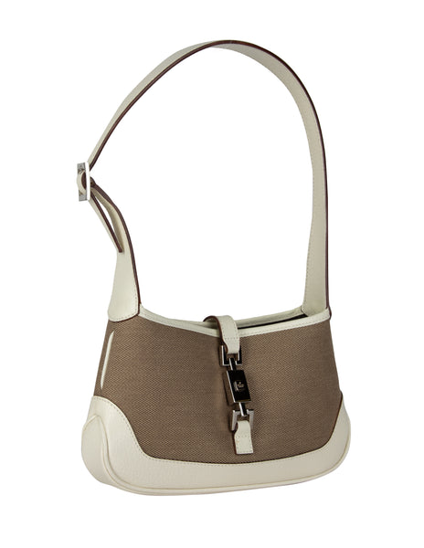 Gucci Vintage Tom Ford Era Taupe Canvas and White Leather Mini Jackie Bag
