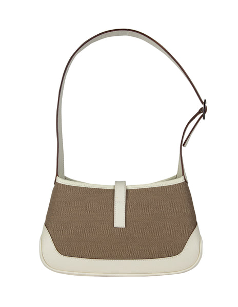 Gucci Vintage Tom Ford Era Taupe Canvas and White Leather Mini Jackie Bag