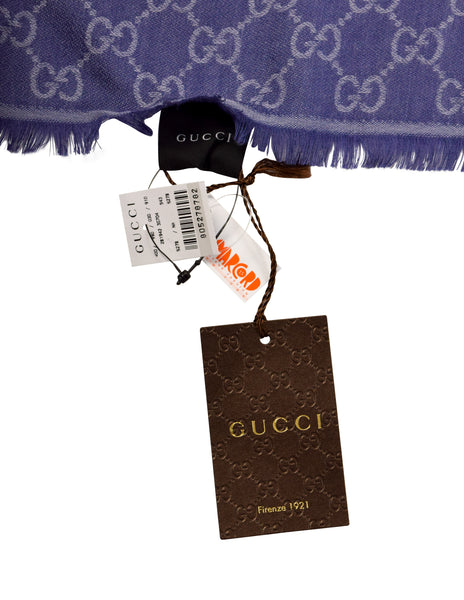 Gucci Vintage Shades of Blue GG Monogram Silk Wool Oversized Shawl Pashmina Scarf