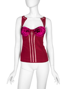Gucci Vintage SS 2005 by Alessandra Facchinetti Raspberry Silk and Velvet Bustier Top