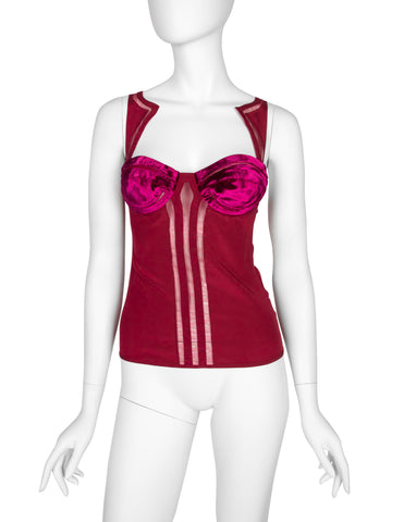 Gucci Vintage SS 2005 by Alessandra Facchinetti Raspberry Silk and Velvet Bustier Top