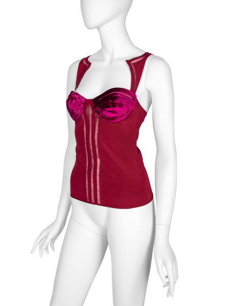 Gucci Vintage SS 2005 by Alessandra Facchinetti Raspberry Silk and Velvet Bustier Top