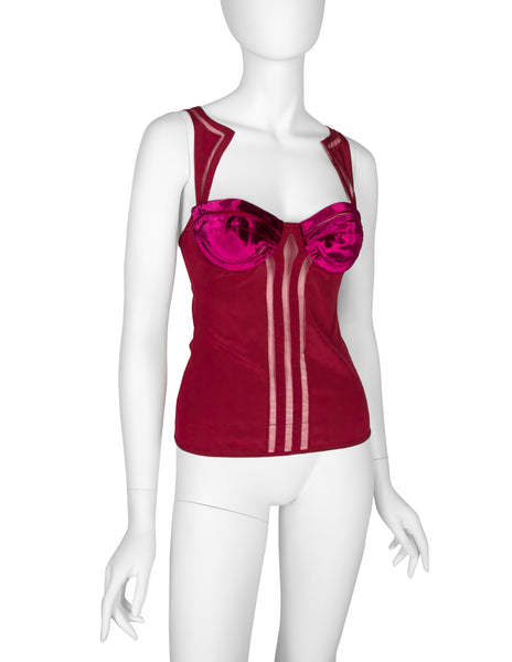 Gucci Vintage SS 2005 by Alessandra Facchinetti Raspberry Silk and Velvet Bustier Top
