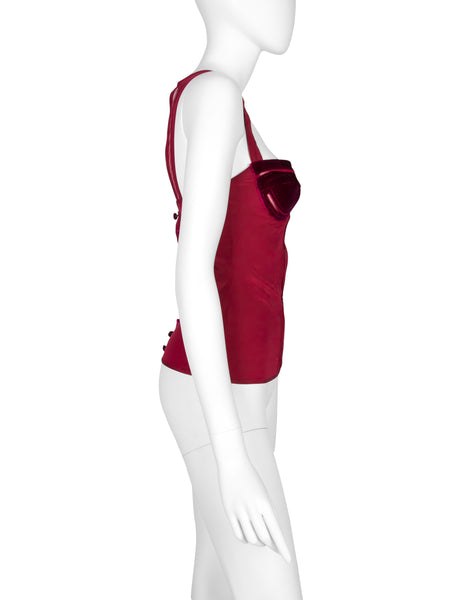Gucci Vintage SS 2005 by Alessandra Facchinetti Raspberry Silk and Velvet Bustier Top