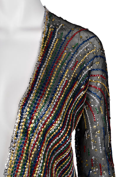 Halston Vintage AW 1980 Rainbow Sequin 'Fireworks' Sheer Mesh Jacket