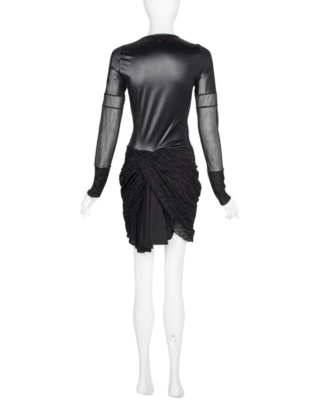 Helmut Lang Vintage 1992 Liquid Stretch Sheer Paneled Diamond Stitched Dress
