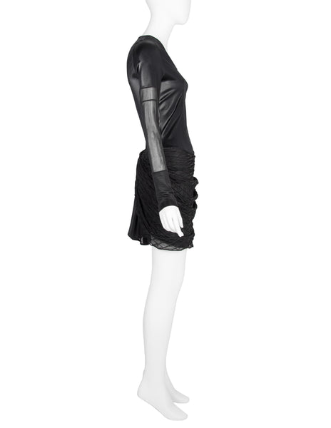 Helmut Lang Vintage 1992 Liquid Stretch Sheer Paneled Diamond Stitched Dress