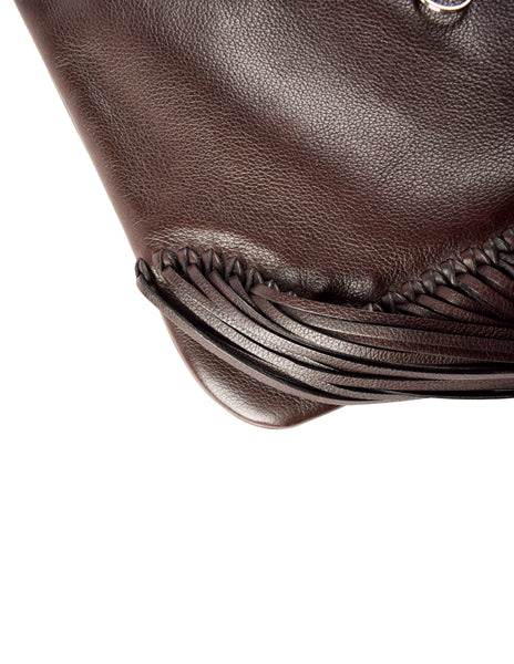 Hermes Vintage 2004 Chocolate Brown Leather Sac Trim Anate Fringe Shoulder Satchel Bag