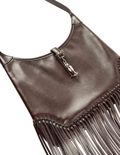Hermes Vintage 2004 Chocolate Brown Leather Sac Trim Anate Fringe Shoulder Satchel Bag