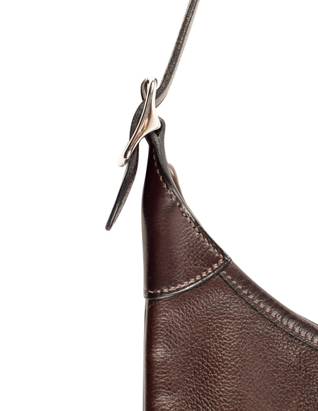 Hermes Vintage 2004 Chocolate Brown Leather Sac Trim Anate Fringe Shoulder Satchel Bag
