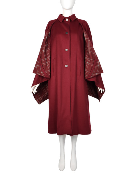 Hermes Vintage 1970s Burgundy Wool Inverness Cape