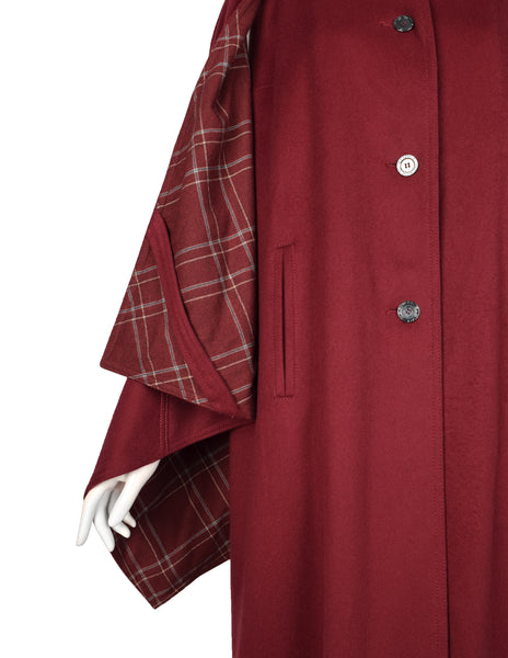 Hermes Vintage 1970s Burgundy Wool Inverness Cape
