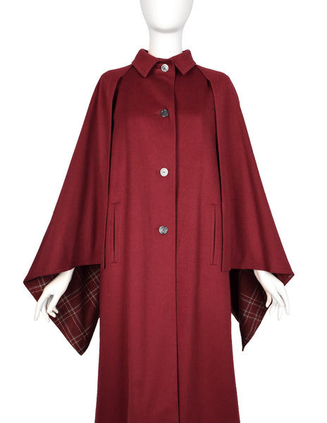 Hermes Vintage 1970s Burgundy Wool Inverness Cape