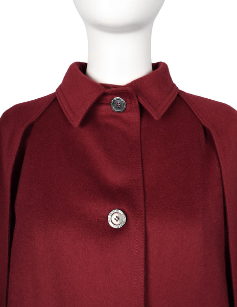 Hermes Vintage 1970s Burgundy Wool Inverness Cape
