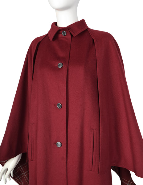 Hermes Vintage 1970s Burgundy Wool Inverness Cape