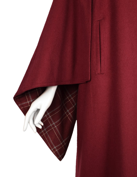 Hermes Vintage 1970s Burgundy Wool Inverness Cape