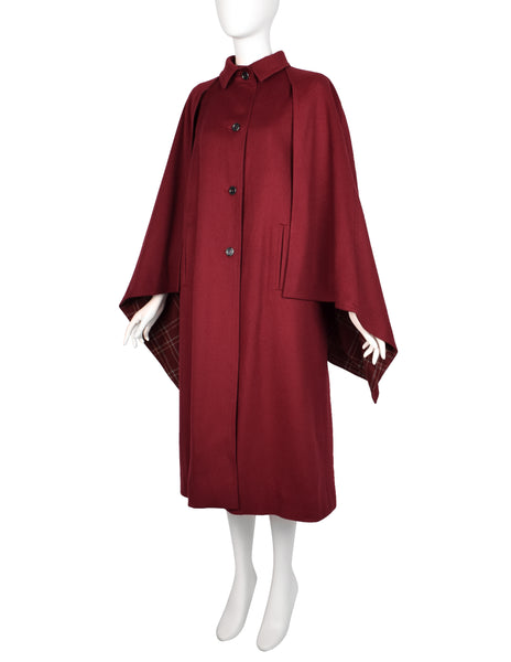 Hermes Vintage 1970s Burgundy Wool Inverness Cape