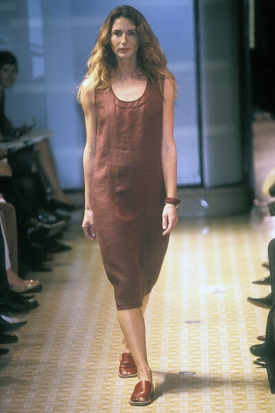 Hermes by Martin Margiela Vintage SS 2001 Burgundy Double Layered Linen Dress