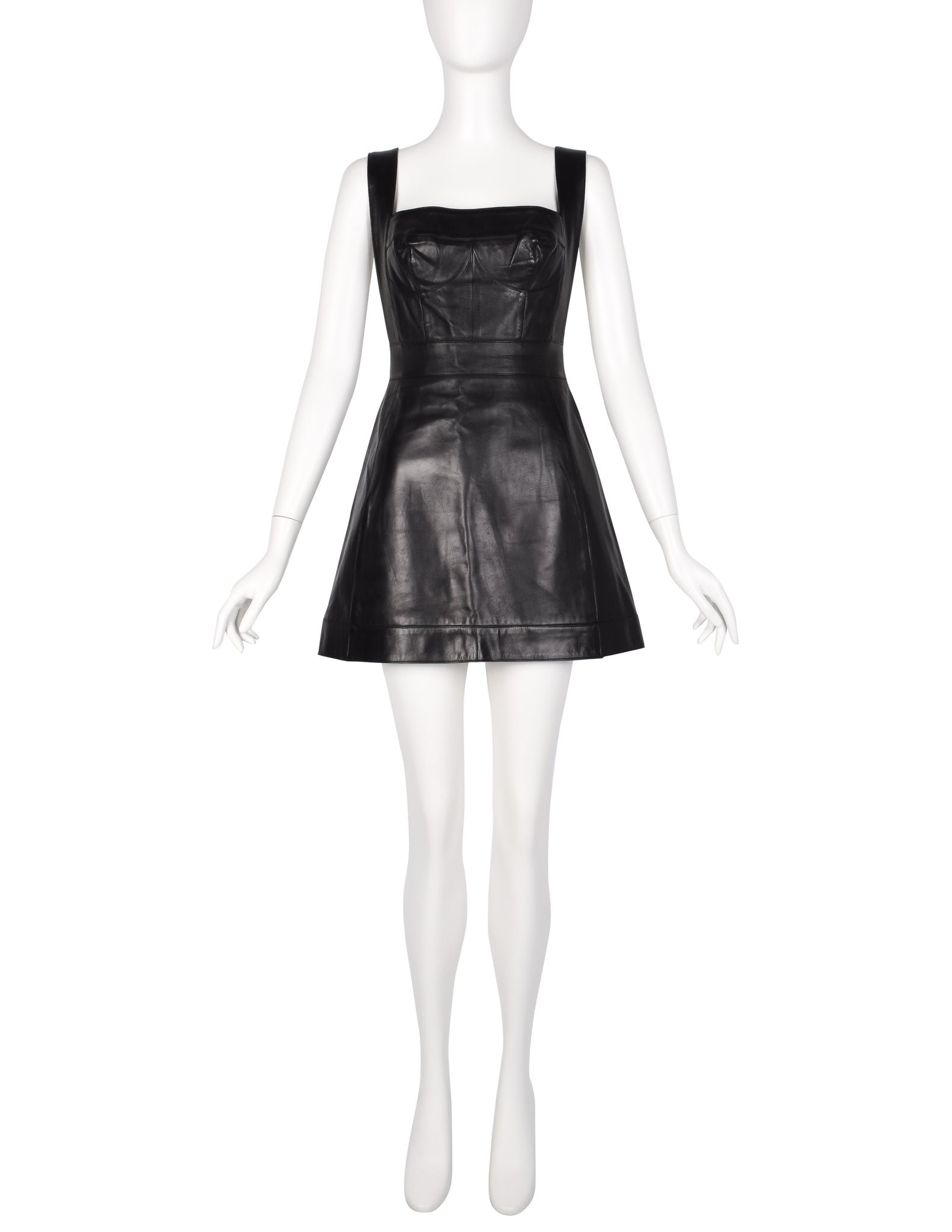 Herve Leger Vintage Black Leather Bustier Mini Dress