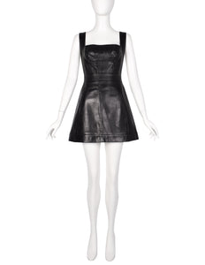 Herve Leger Vintage Black Leather Bustier Mini Dress