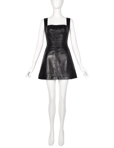 Herve Leger Vintage Black Leather Bustier Mini Dress