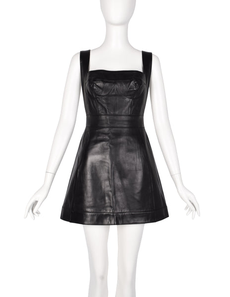 Herve Leger Vintage Black Leather Bustier Mini Dress