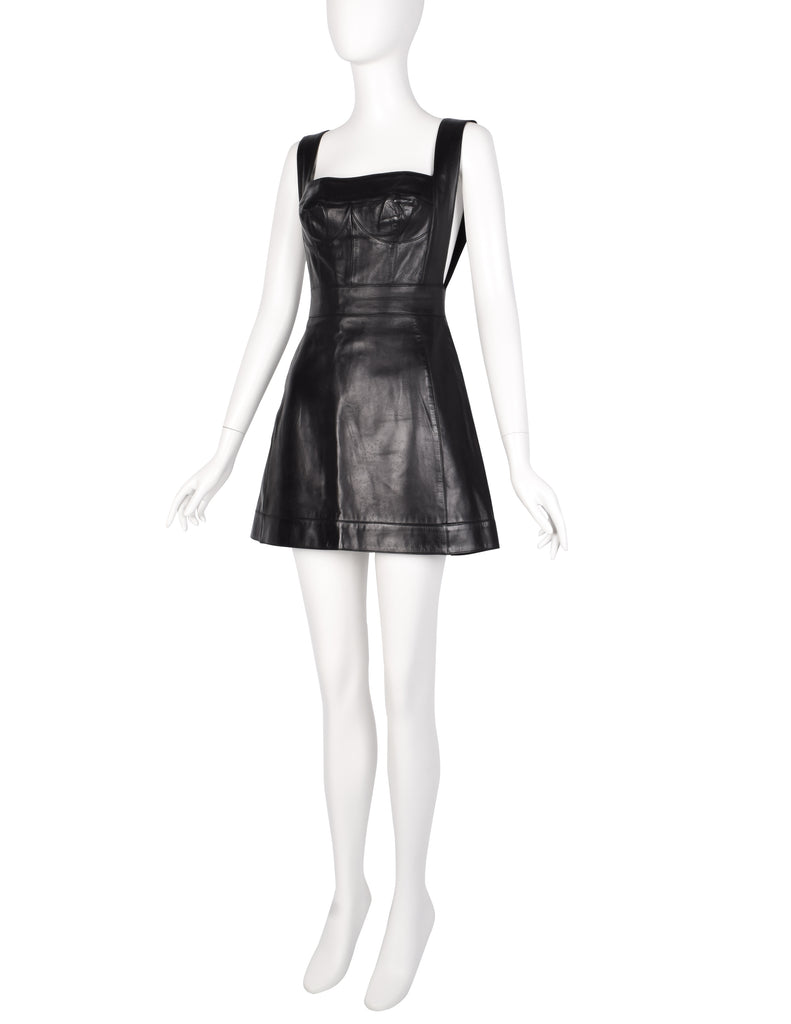 Herve Leger Vintage Black Leather Bustier Mini Dress – Amarcord Vintage Fashion