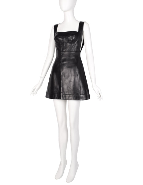 Herve Leger Vintage Black Leather Bustier Mini Dress