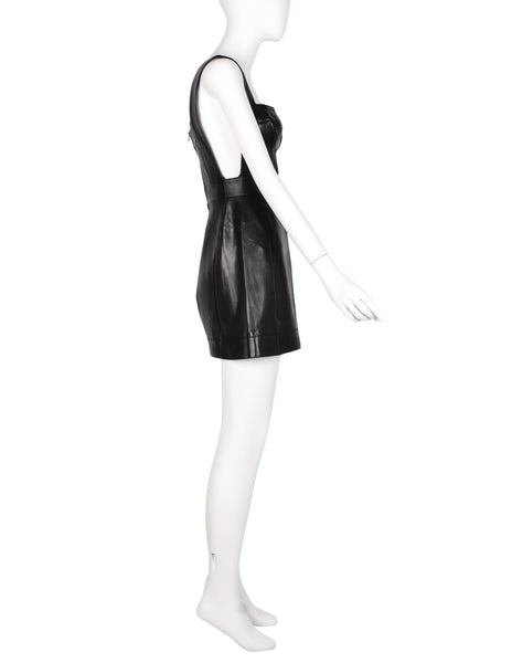Herve Leger Vintage Black Leather Bustier Mini Dress