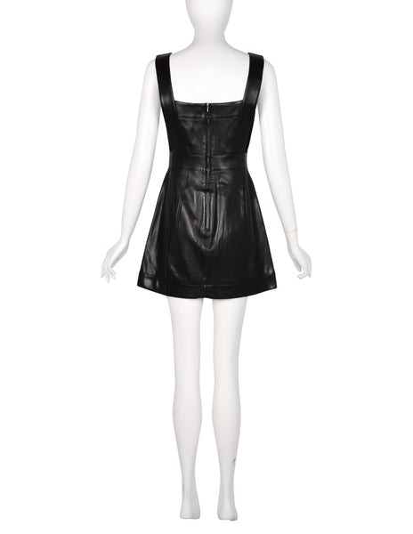Herve Leger Vintage Black Leather Bustier Mini Dress