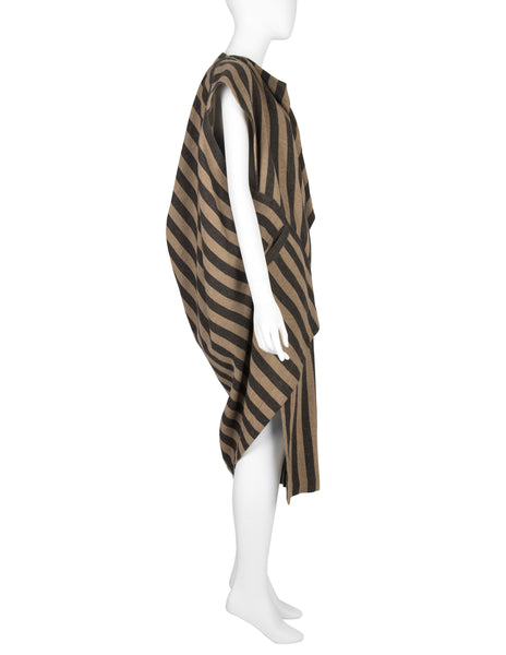 Issey Miyake AW 1984 Beige and Grey Striped Draping Conceptual Dress