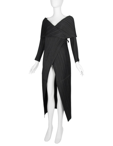 Issey Miyake Fete Vintage 1990s Pleated Silk Shawl Collar Duster