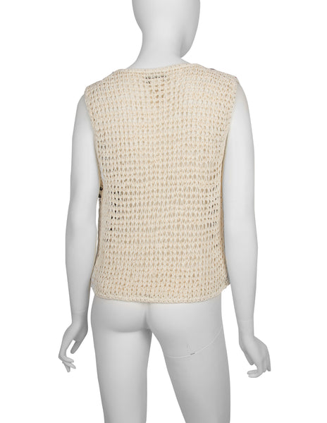 Issey Miyake Vintage 1990s Black and Ivory Crochet Vest