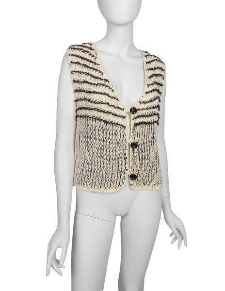 Issey Miyake Vintage 1990s Black and Ivory Crochet Vest
