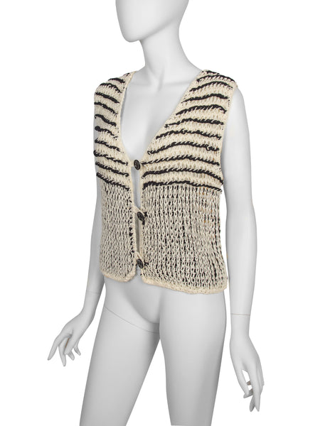 Issey Miyake Vintage 1990s Black and Ivory Crochet Vest