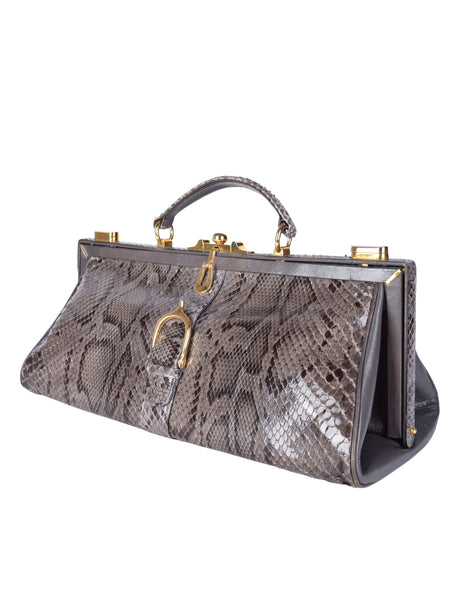 Vintage 1970s Grey Leather and Snakeskin Extra Large Oversized Doctor Bag