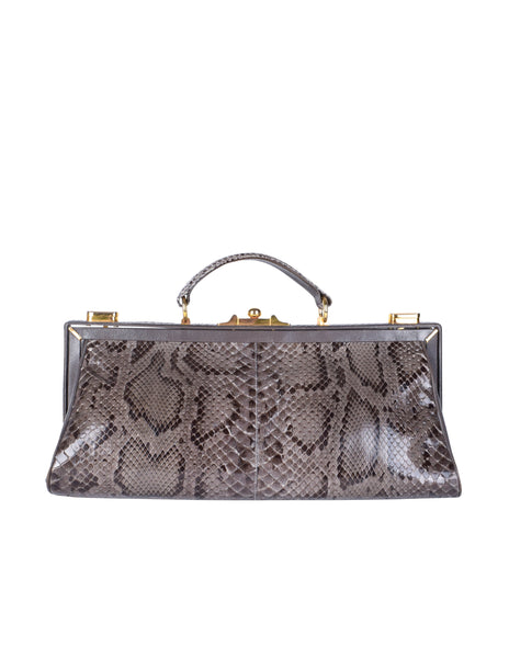 Vintage 1970s Grey Leather and Snakeskin Extra Large Oversized Doctor Bag