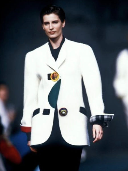 Jean Charles de Castelbajac Vintage AW 1990 Off-White Wool Coat with Handmade Buttons