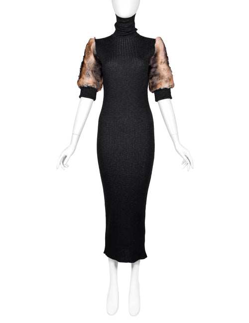 Jean Paul Gaultier Vintage AW 1993 Black Sparkly Knit Faux Fur Sleeve Amarcord Vintage Fashion Jean Paul Gaultier Vintage AW 1993 Black Sparkly Knit Faux Fur Sleeve Amarcord Vintage Fashion
